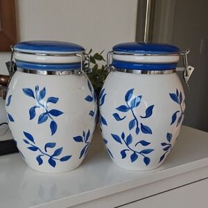 Blue and White Leaf Pattern Canisters